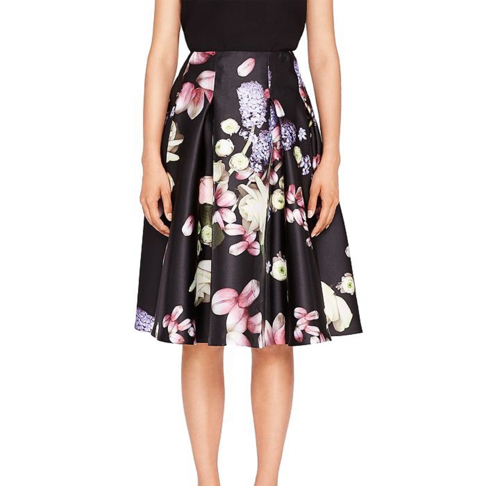 Black Floral Ted Baker Midi Skirt with Pockets
